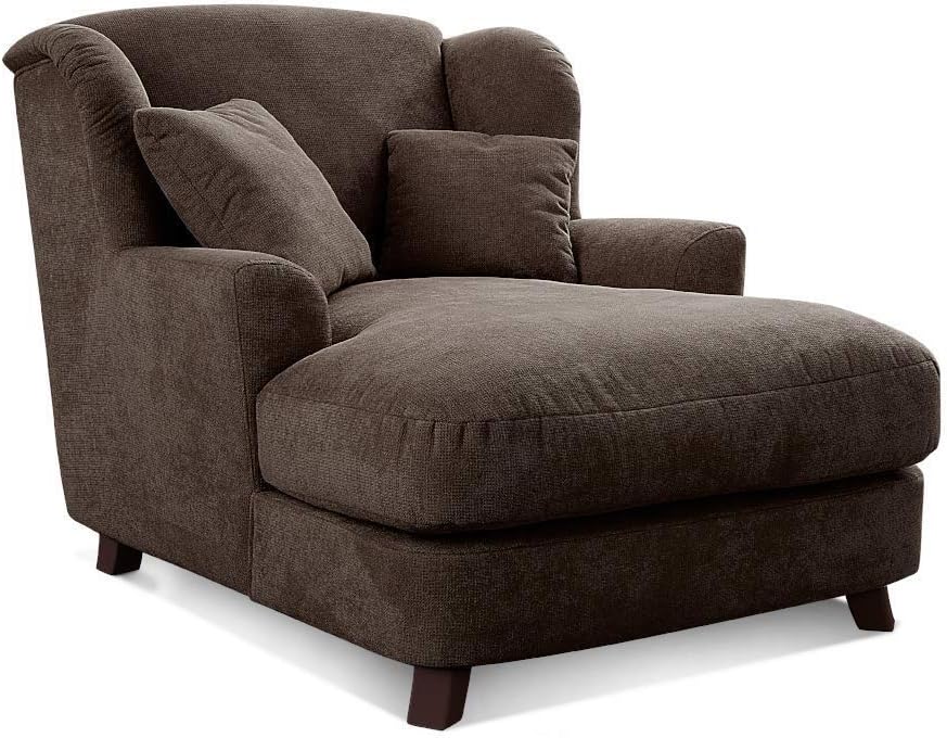 Sillón XXL Cavadore Assado / Sillón tapizado grande con patas de madera y asiento amplio / Incl. 2 cojines decorativos / 109 x 104 x 145 / Tejido de textura marrón oscuro