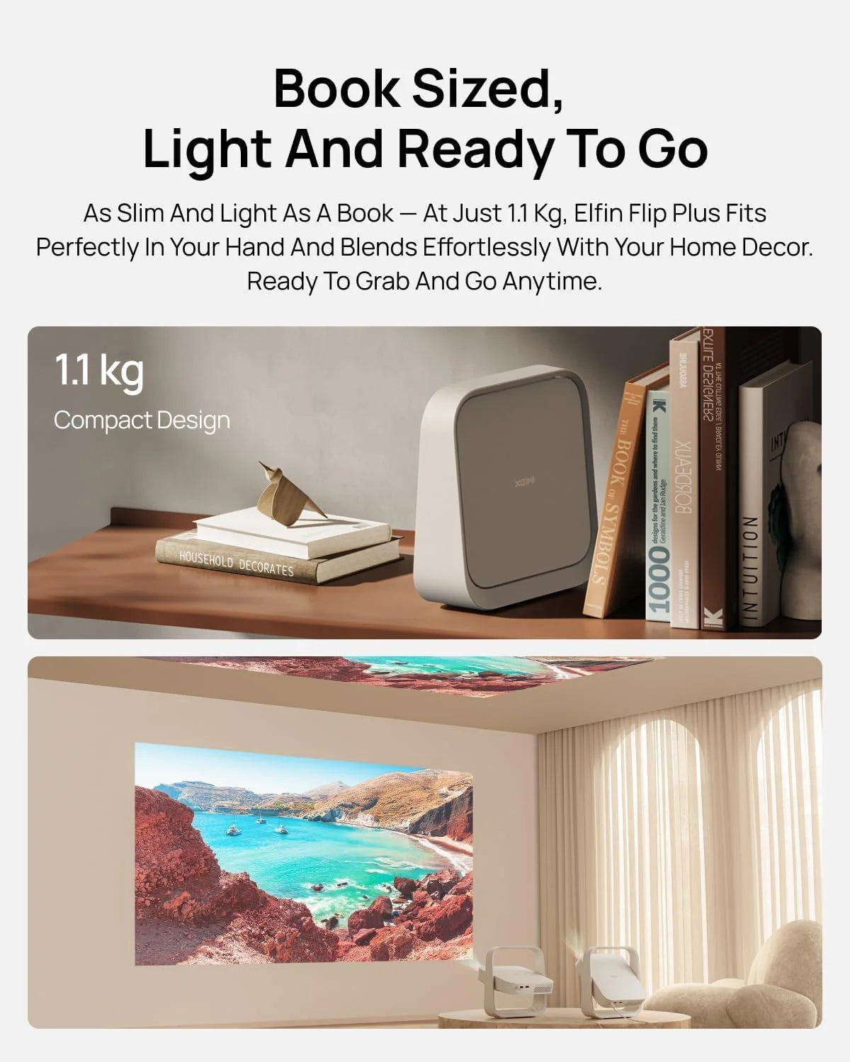 XGIMI Elfin Flip Plus Przenośny projektor, 1080p, z Google TV