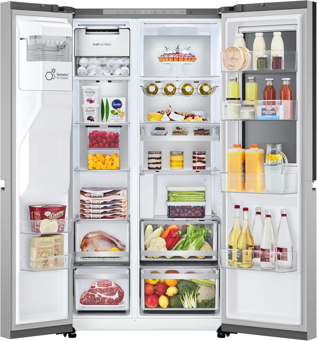 Frigorífico Side by Side LG GSGV81PYLL, Clase E, 635 L, Instaview, frigorífico con congelador, dispensador de hielo, hielo picado y agua, Total NoFrost, compresor Smart Inverter, Wi-Fi