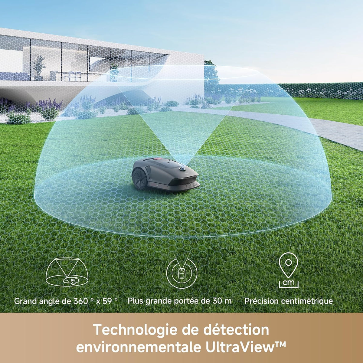 Robot cortacésped inalámbrico MOVA 600, cartografía LiDAR 3D de 360° hasta 600 m², evitación inteligente de obstáculos. Control por aplicación, corte en U, silencioso, alertas de seguridad.
