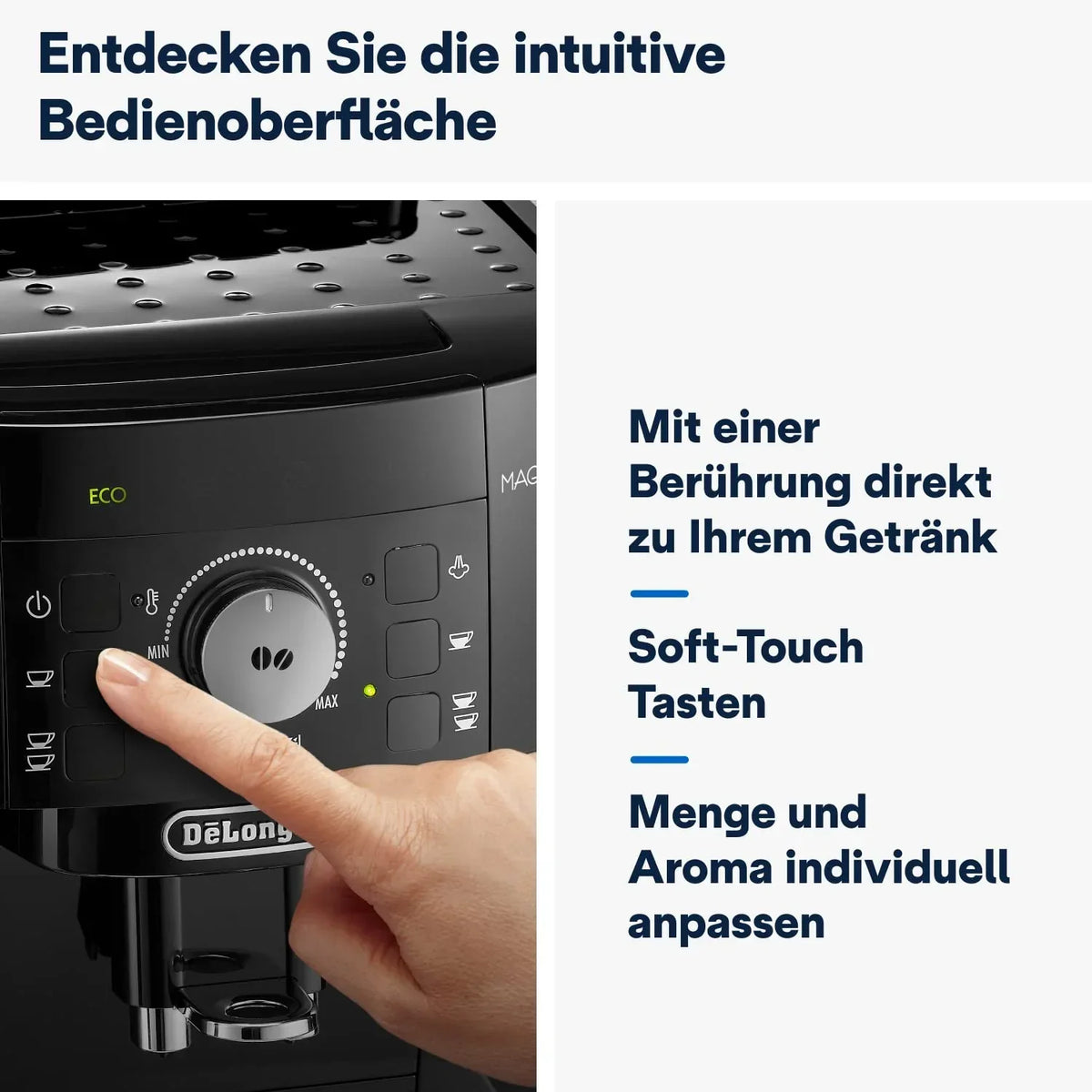 Cafetera superautomática De'Longhi Magnifica S con espumador de leche, espresso y capuchino, panel de control, negro ECAM11.112.B