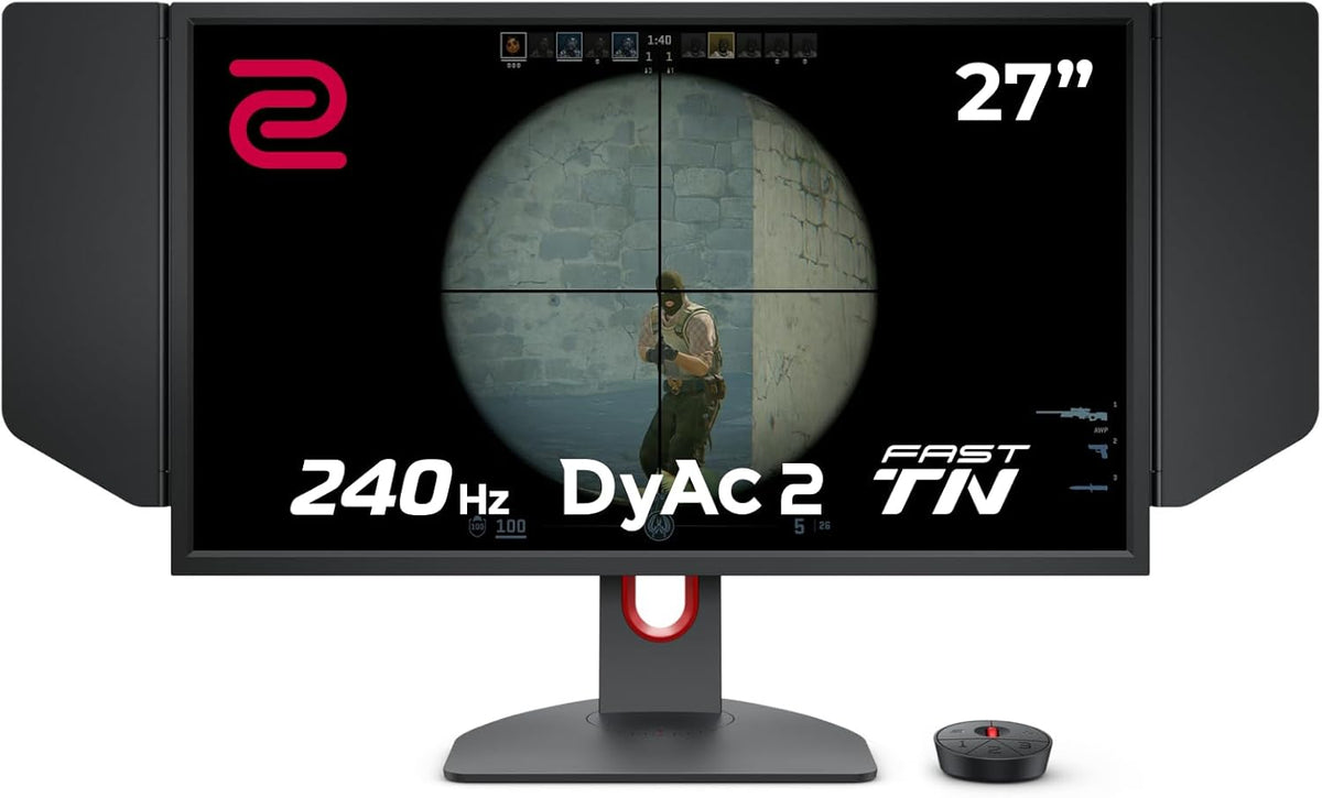 BenQ Zowie XL2746K Monitor Gaming, 27 pulgadas, 240Hz, 0.5ms, DyAc+, XL Setting to Share, S Switch, Escudo protector