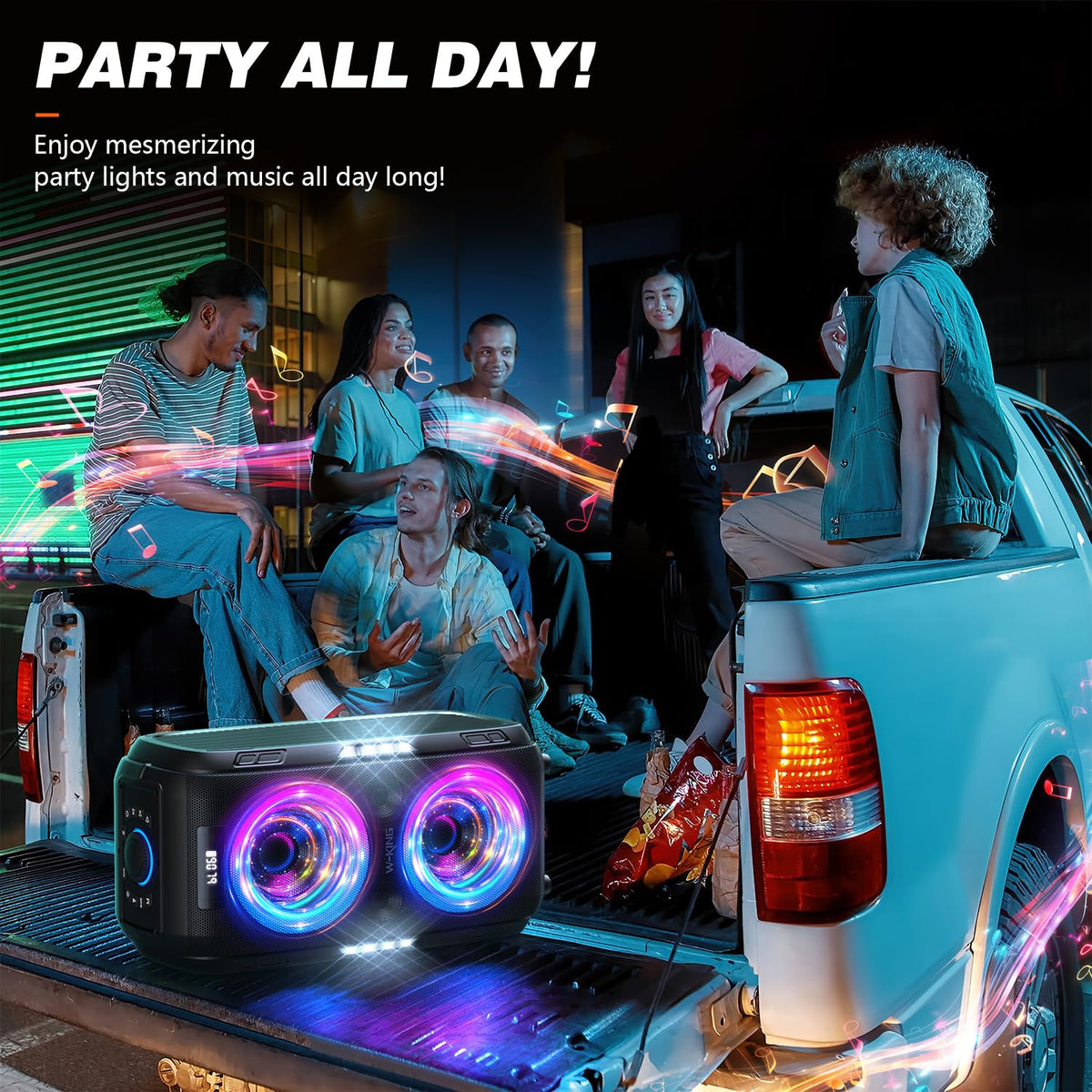 Altavoz Bluetooth W-KING 270W Peak Partybox 125dB, 12 bajos, 2 woofers de 16,5 cm, super graves, entrada de micrófono y guitarra, USB, AUX, batería.