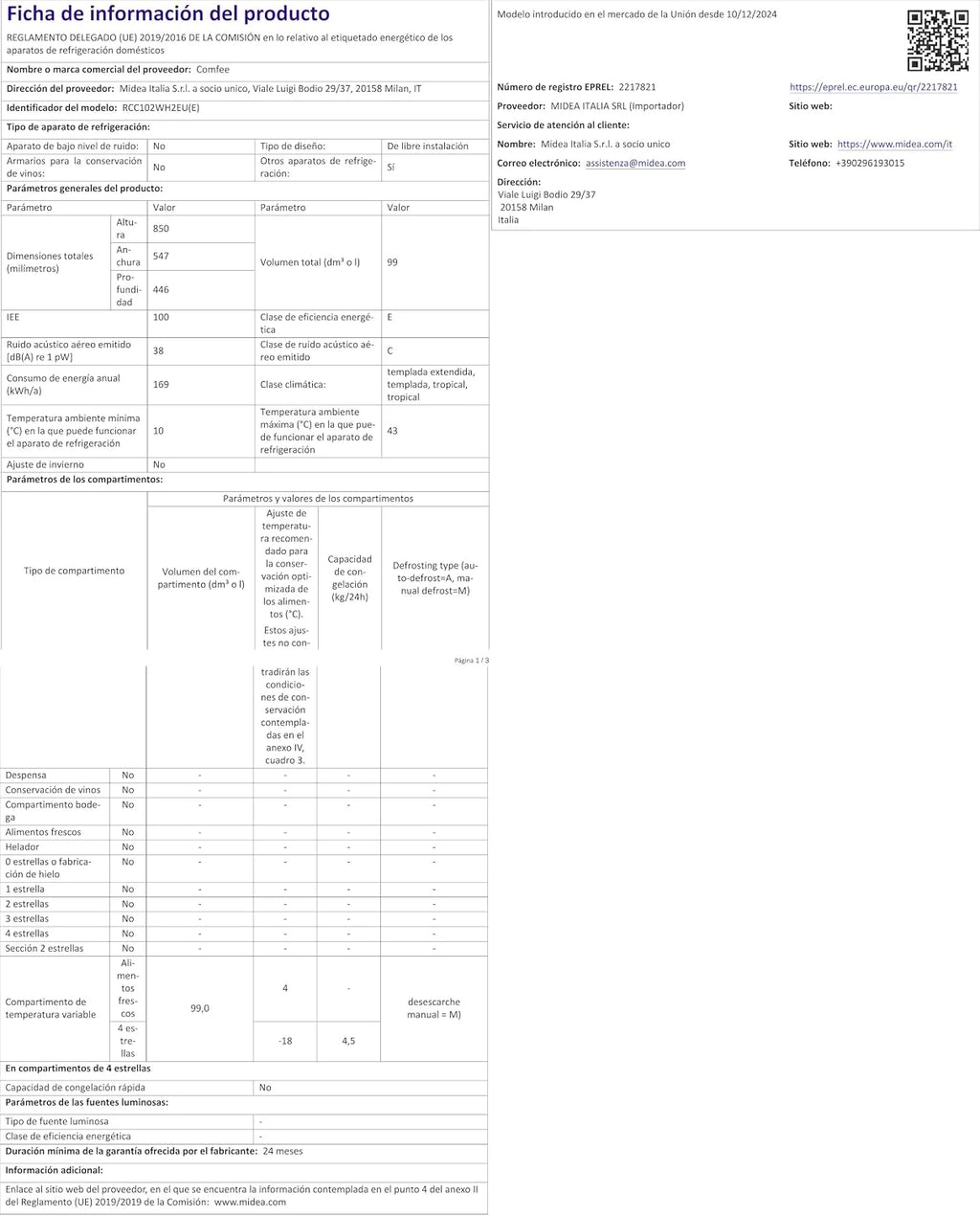 Comfee ' RCC102WH2EU(E) Wolnostojąca zamrażarka skrzyniowa 99L, konwertowalna do zamrażarki/lodówki, inwerter, 4 gwiazdki, nadaje się do garaży, biała [klasa energetyczna E]
