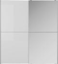 Armario Forte KAIKAIS 170, moderno armario de puertas correderas, 2 puertas, espejo, dormitorio, aglomerado de madera, blanco alto brillo, 170,3 cm de ancho x 190,5 cm de alto x 61,2 cm de profundidad