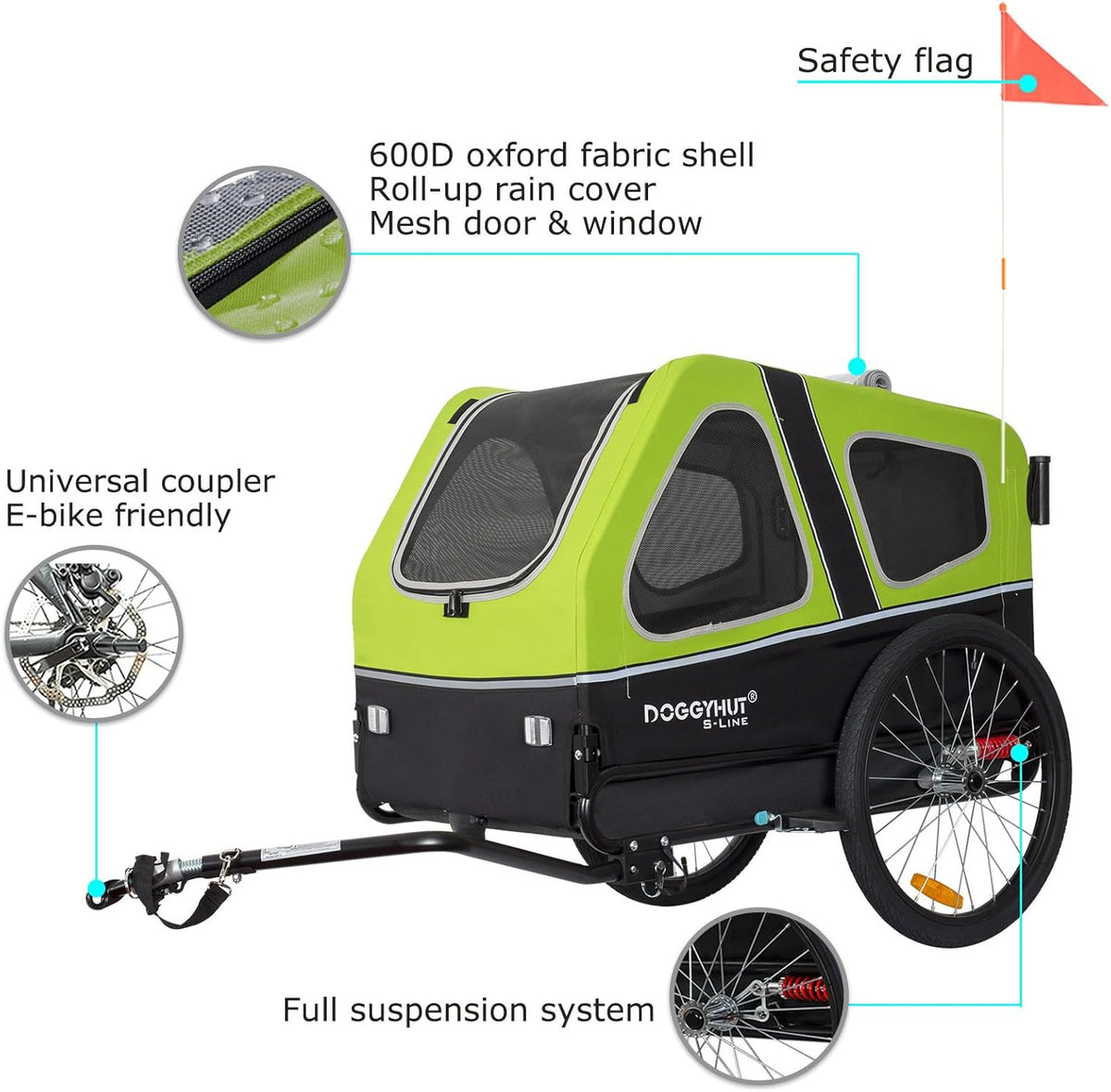 Doggyhut S-Line XL Remolque y cochecito para perros con suspensión 2 en 1, remolque de bicicleta para perros y jogger con suspensión hasta 45 kg