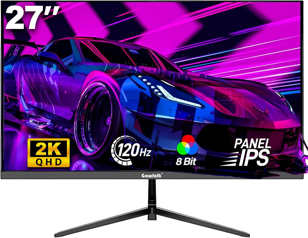 Monitor de juegos Gawfolk de 27 pulgadas QHD, pantalla para PC IPS 2K 120Hz, 2560×1440P, FreeSync, HDMI, DisplayPort, VESA 75 * 75mm, negro