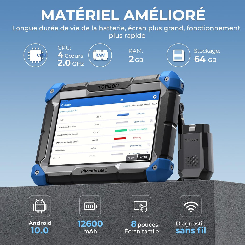 TOPDON Phoenix Lite 2 Escáner de Diagnóstico Automotriz Multimarca, Herramienta de Diagnóstico para Todos los Sistemas, Codificación de ECU, más de 34 Funciones de Mantenimiento, Control Bidireccional, Funciones Guiadas V.A.G.