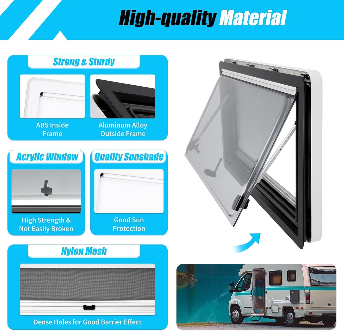 LENDISIY Ventana lateral para autocaravana Ventana abatible 90x50cm Ventana para caravana Ventana de empuje con marco Protección solar y visual para RV Caravana Autocaravana Furgoneta