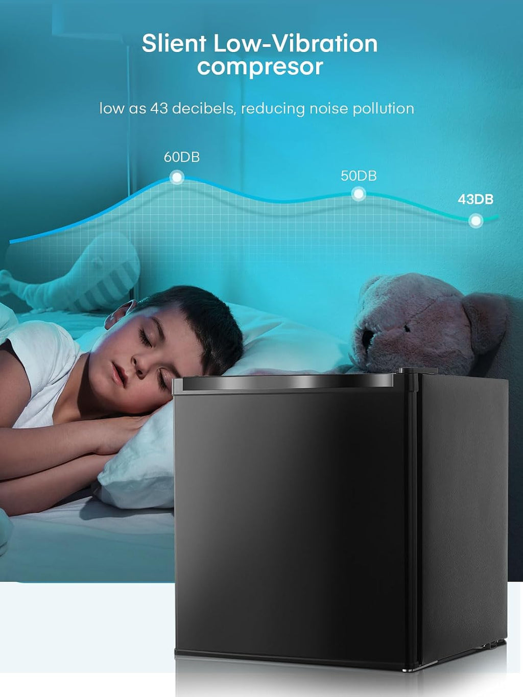 Minicongelador FOHERE 32L -22°C, pequeño, compacto, silencioso (43db), con puerta reversible, arcón congelador, ideal para oficina, camping y exteriores (negro) [Clase de eficiencia energética E]