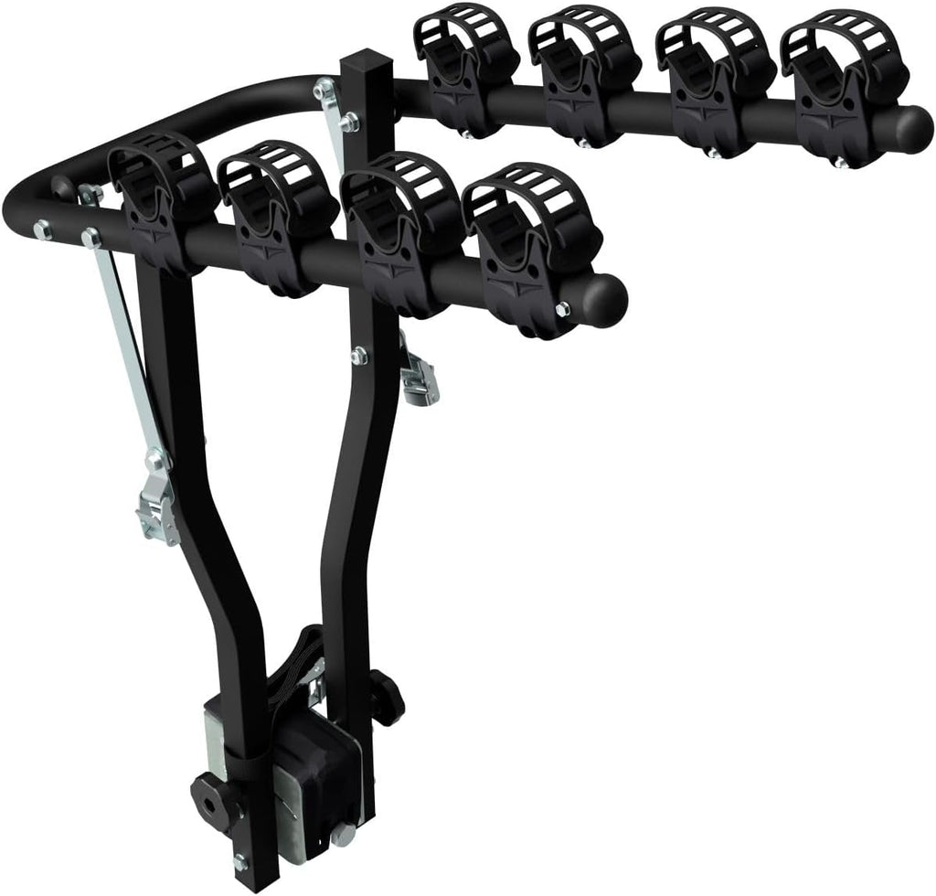 Peruzzo - Portabicicletas Arezzo para 4 bicicletas - Negro - Universal para bola de remolque - Carga máx. 50 kg - Compatible con Fat Bike - Inclinable para facilitar el acceso al maletero - Instalación y desmontaje sencillos