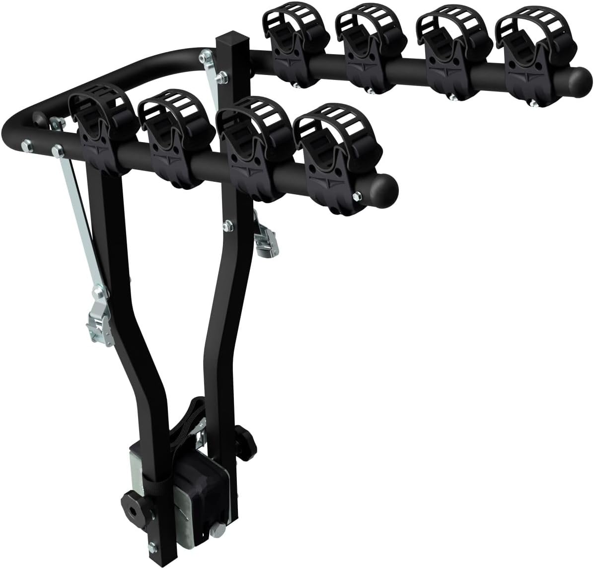 Peruzzo - Portabicicletas Arezzo para 4 bicicletas - Negro - Universal para bola de remolque - Carga máx. 50 kg - Compatible con Fat Bike - Inclinable para facilitar el acceso al maletero - Instalación y desmontaje sencillos