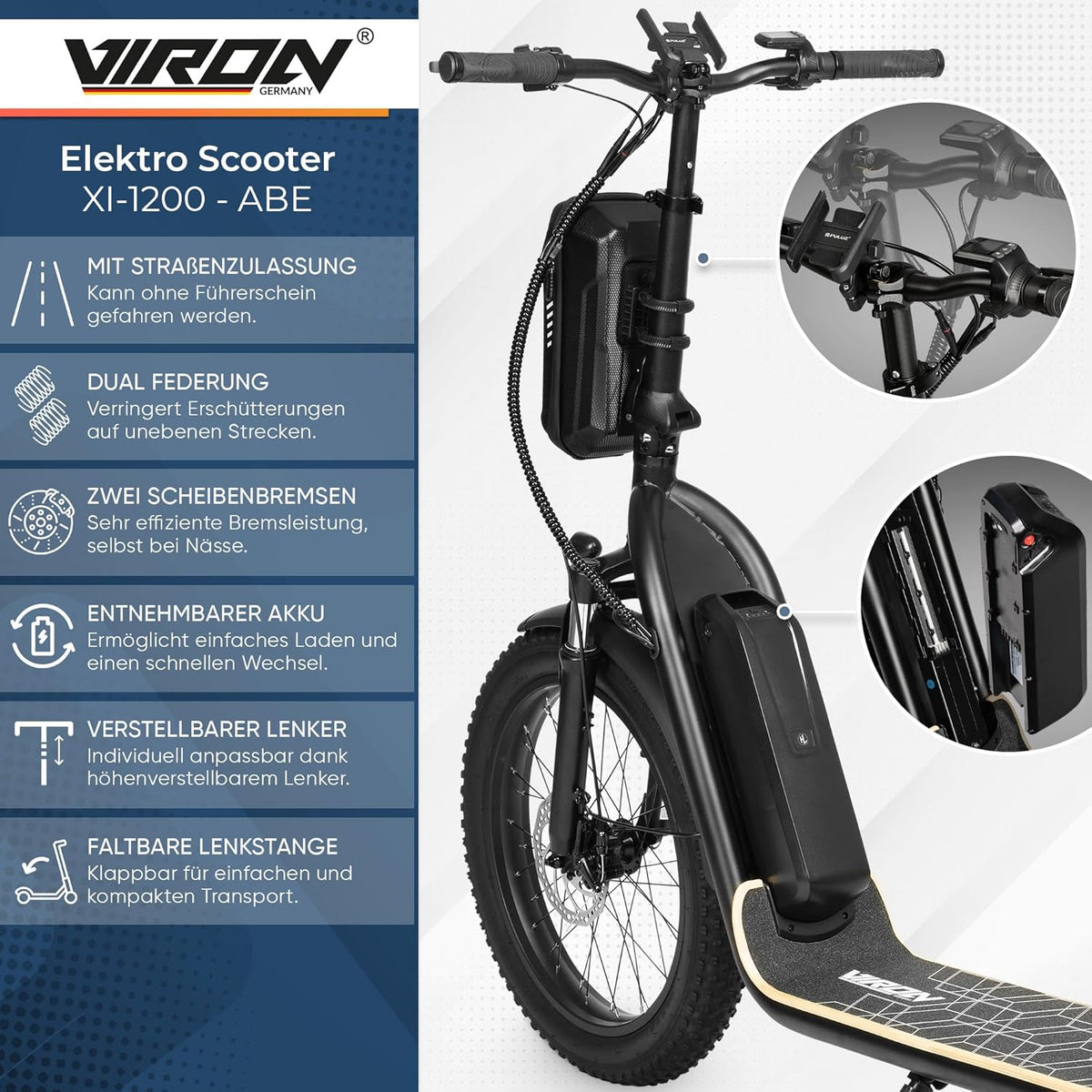 Patinete eléctrico con homologación para carretera ABE, patinete eléctrico eKFV, patinete plegable, eScooter