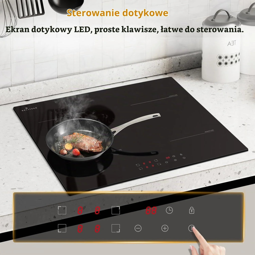 Płyta indukcyjna 4 płyty z wtyczką, indukcyjna płyta kuchenna Autark 16 A, gniazdo wtykowe 3500 W, 59 cm do zabudowy, płyta kuchenna, 4 płyty grzewcze, blokada bezpieczeństwa, 220 V