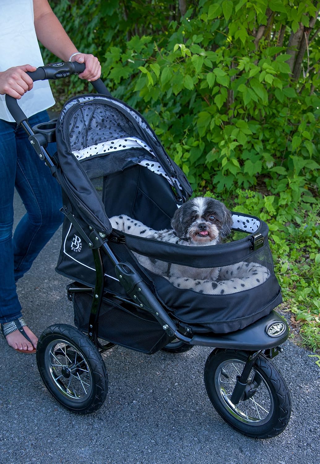 Cochecito para mascotas No-Zip NV para gatos/perros, entrada sin cremallera, plegado fácil con una sola mano, ruedas con relleno de gel, cojín de felpa + protector contra la intemperie incluidos, 3 colores