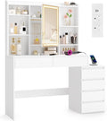Colección VASAGLE Kailyn - Tocador con iluminación LED, mesa de maquillaje con regleta, espejo, tocador con estantes ajustables, moderno, 40 x 124,7 x 145 cm, blanco nube RDT644WB01
