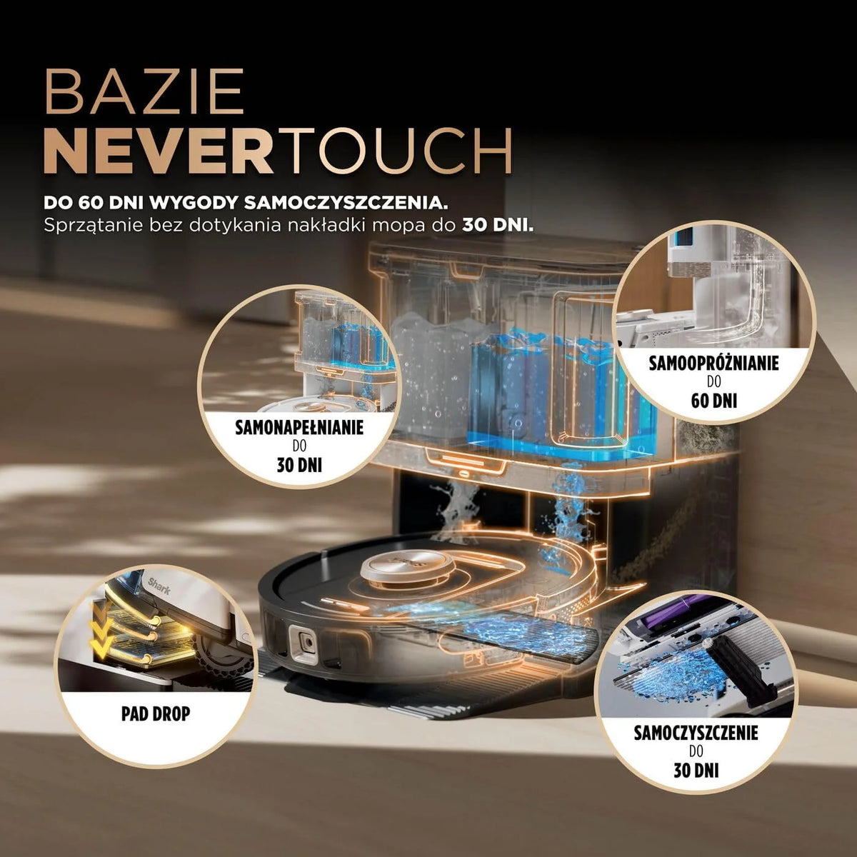 Shark PowerDetect Robot odkurzająco-mopujący 2 w 1, automatyczne opróżnianie, napełnianie i czyszczenie NeverTouch Pro (60 dni), 3D i LiDAR, NeverStuck, WiFi/aplikacja, biały, AV2800ZEEUWH