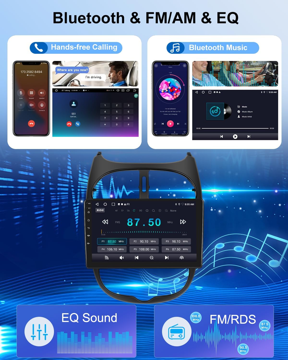 Autorradio Android NHOPEEW 2G+64G para Peugeot 206/206CC 2002-2008 - Carplay inalámbrico y Android Auto - Autorradio Carplay de 9 pulgadas con WiFi, ecualizador, GPS, FM, RDS + cámara de visión trasera AHD