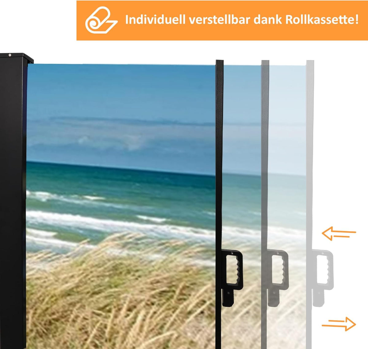 Toldo lateral pantalla de privacidad impresión fotográfica playa duna mar Báltico paraviento derecha 160x300 cm