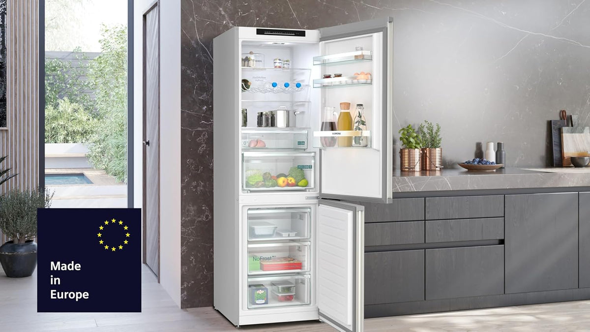 Siemens KG39NAIAU iQ500 Frigorífico combi de libre instalación, congelador inferior, 363 l, Total noFrost, hyperFresh, extremadamente silencioso, iluminación LED, 203 x 60 cm, acero inoxidable antihuellas