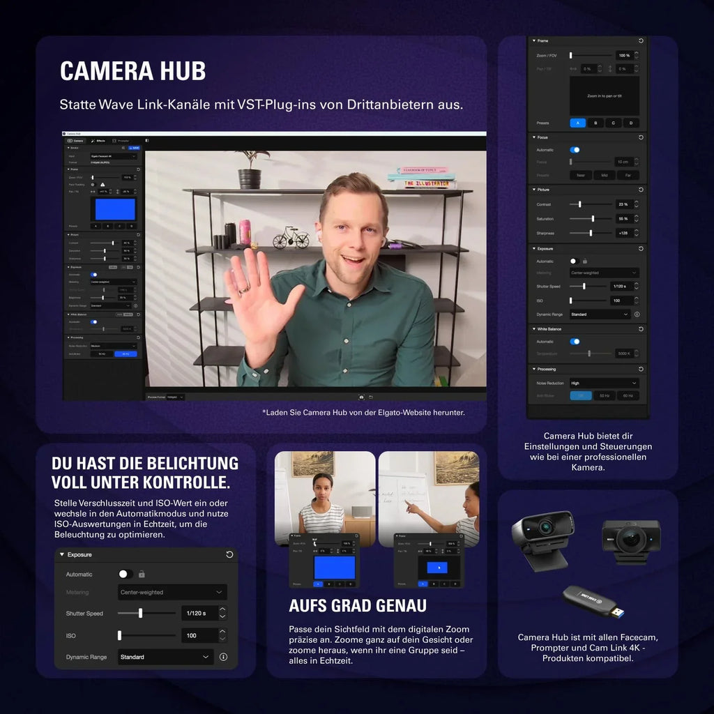 Elgato Facecam 4K, webcam de estudio 4K60, calidad similar a una réflex, sensor Sony STARVIS 2, filtro de lente de 49 mm, HDR sin compresión, USB-C