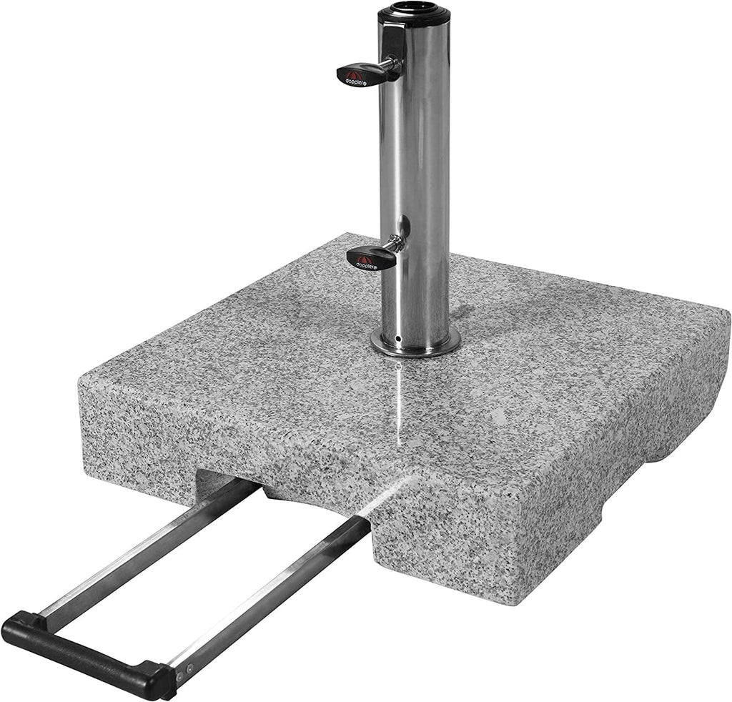 Base de granito con ruedas Doppler de 45 kg | Soporte para sombrillas con un diámetro máximo de 250 cm y un diámetro de tubo de 3,2-6,0 cm | Base para sombrilla con asa extensible