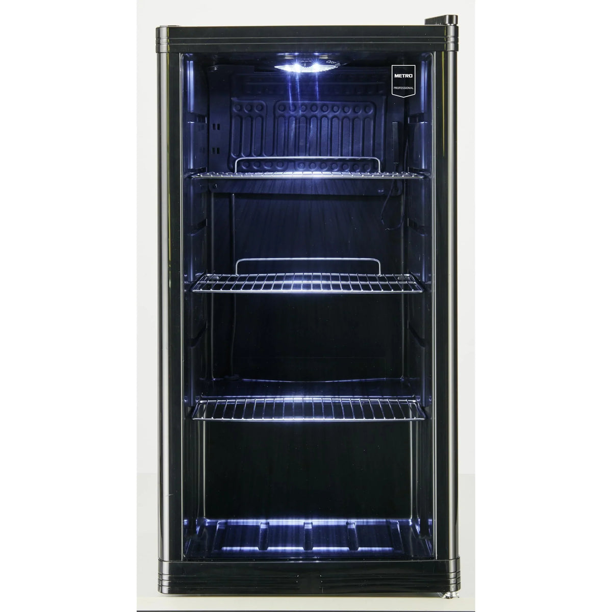 Mininevera METRO Professional GPC1088 88L 1,052 kWh/24h 3 estantes de acero inoxidable puerta de cristal reversible 39dB LED clase energética D