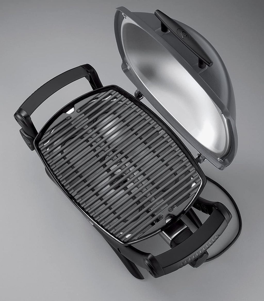 Barbacoa eléctrica Weber Q1400, superficie de cocción de 43 x 32 cm, barbacoa portátil, rejilla de cocción de hierro fundido vitrificado dividida en 2, tapa y cuerpo de aluminio fundido - Gris oscuro (52020079)