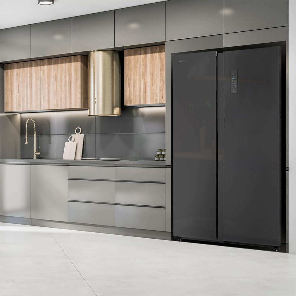 Frigorífico americano Cecotec de 550 litros Bolero CoolMarket SBS 550 Glass D. 177 cm de altura y 90 cm de ancho, sistema Multi Air Flow, Total No Frost, motor Inverter Plus