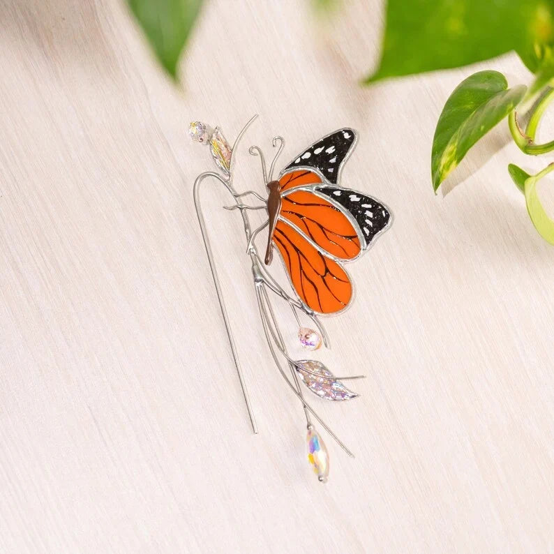 Atrapasueños de cristal Monarch para plantas - Mariposa de vidriera