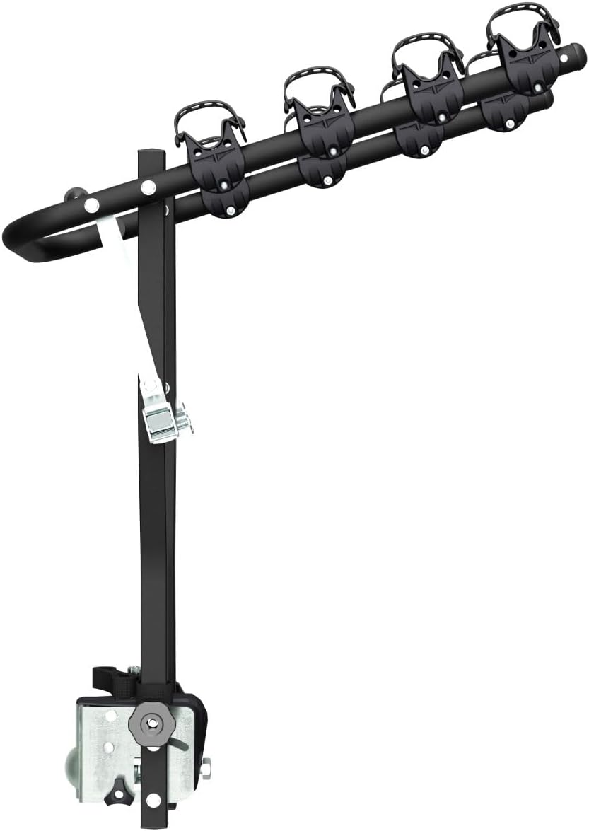 Peruzzo - Portabicicletas Arezzo para 4 bicicletas - Negro - Universal para bola de remolque - Carga máx. 50 kg - Compatible con Fat Bike - Inclinable para facilitar el acceso al maletero - Instalación y desmontaje sencillos