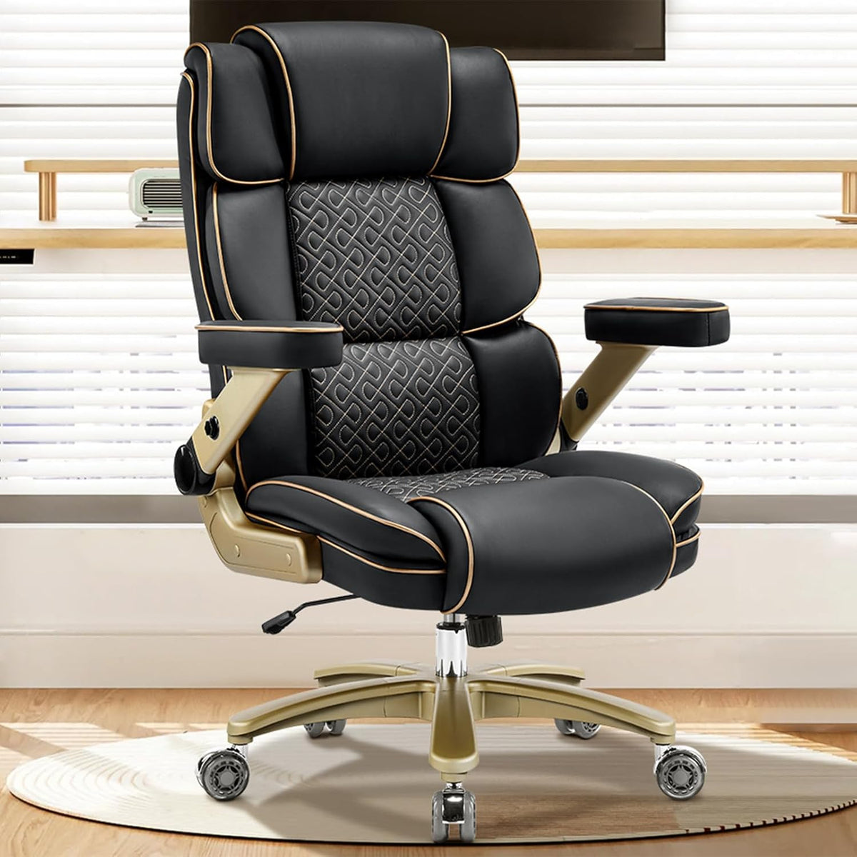 Silla de oficina Big and Tall de 230 kg, sillón ejecutivo ergonómico de piel con asiento cómodo, reposabrazos 5D, soporte lumbar ajustable, respaldo alto, silla giratoria grande para oficina en casa, negro
