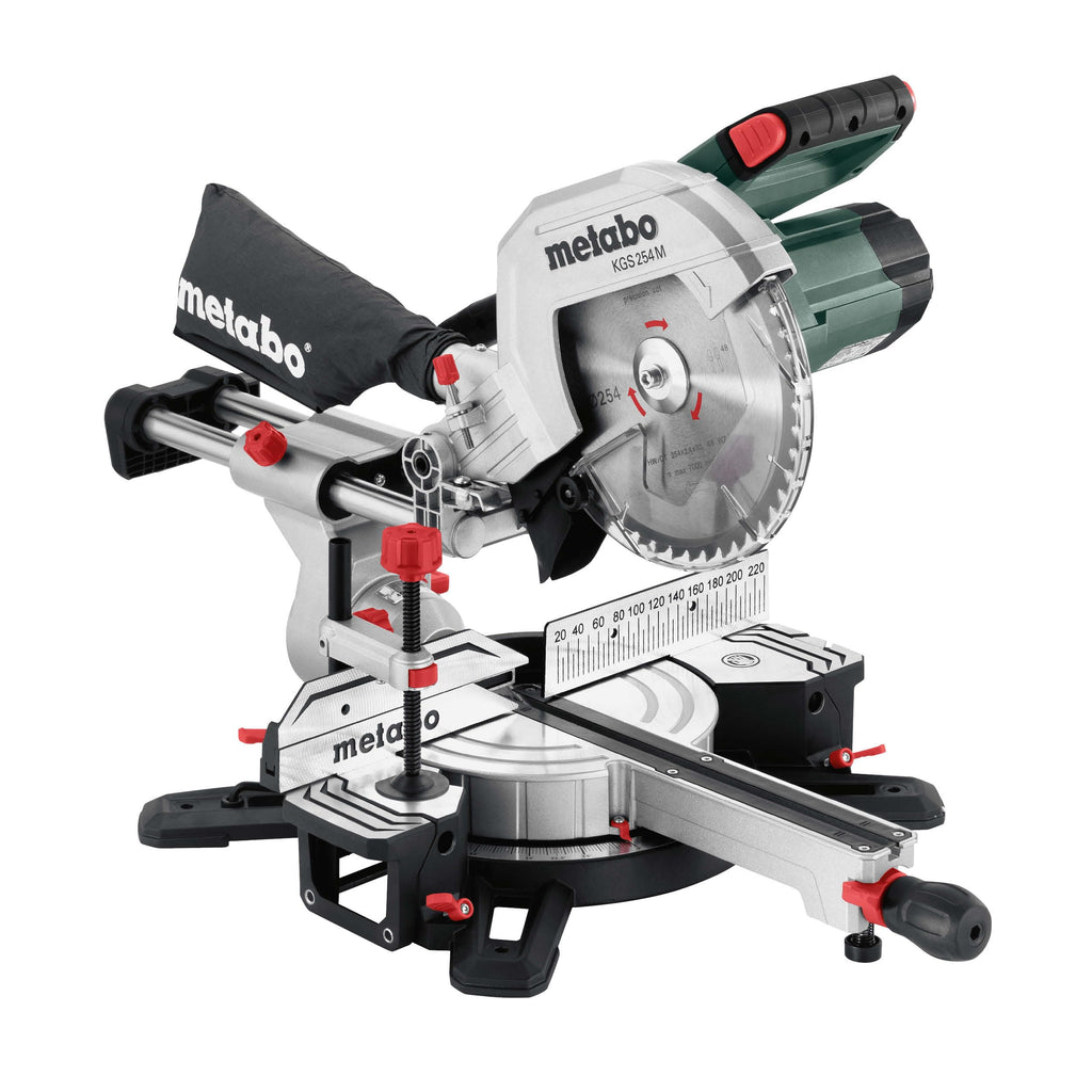 Sierra ingletadora telescópica Metabo KGS 254 M, función de tracción, 254 mm, línea de corte LED PCL, arranque suave, incl. Precision Cut Wood