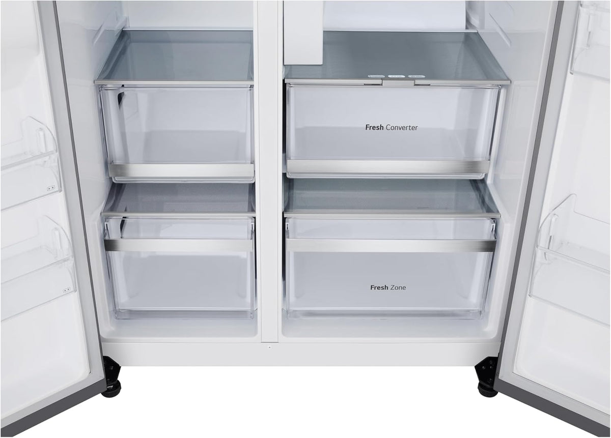 Frigorífico Side by Side LG GSGV81PYLL, Clase E, 635 L, Instaview, frigorífico con congelador, dispensador de hielo, hielo picado y agua, Total NoFrost, compresor Smart Inverter, Wi-Fi