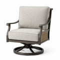 Sillón giratorio de aluminio con polirratán y cojín de poliéster gris/marrón