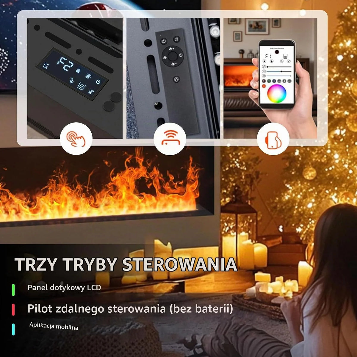 Dekoracyjny kominek elektryczny na parę wodną z nawilżaczem i płomieniem atomizowanym 3D, bardzo cienki panel 3 mm, bez ogrzewania, idealny do dekoracji domu, biura i hotelu (700 mm)