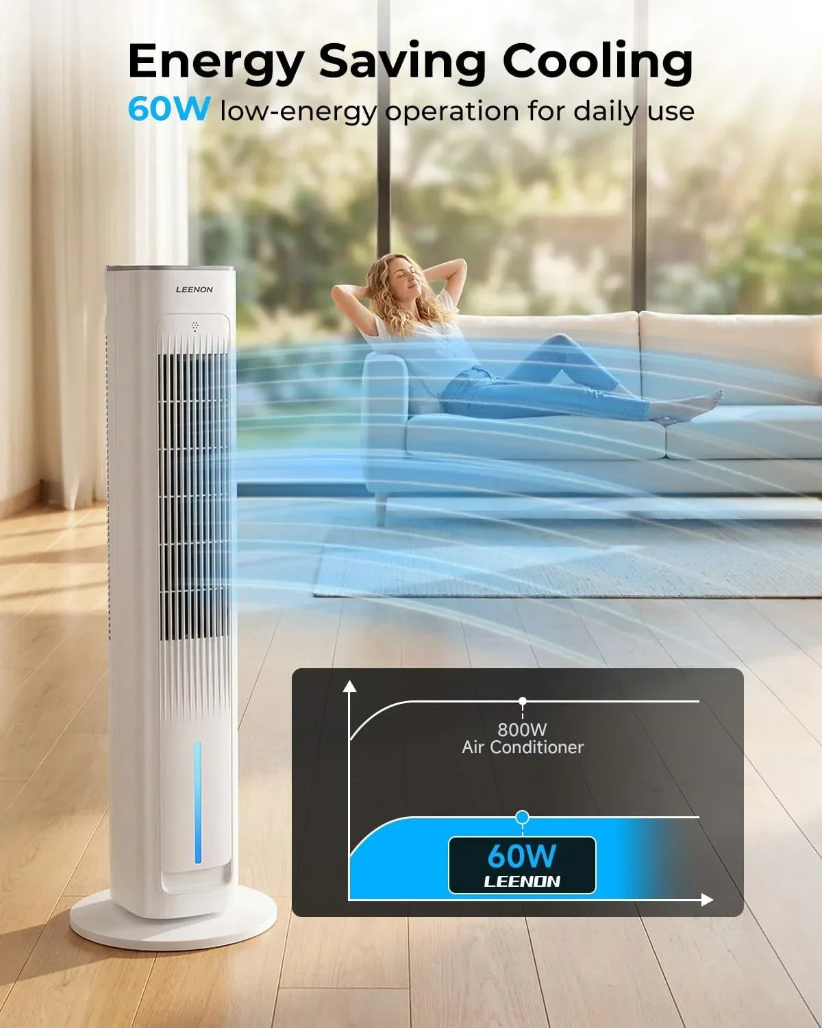 Ventilador de torre con refrigeración por agua ATF-026L 38 pulgadas 60W, enfriador evaporativo con control remoto, 3 velocidades, temporizador de 12H