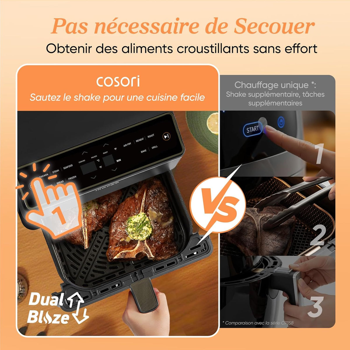 Freidora de aire COSORI DUAL BLAZE 6.4L con calentamiento superior e inferior, freidora sin aceite 11 en 1 perfecta para dietas hiperproteicas, gris oscuro
