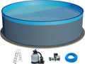 Set de piscina de pared de acero Planet Pool (5 piezas) redondo 450x120 cm, acero 0,4 mm antracita, lámina 0,3 mm azul, solapado
