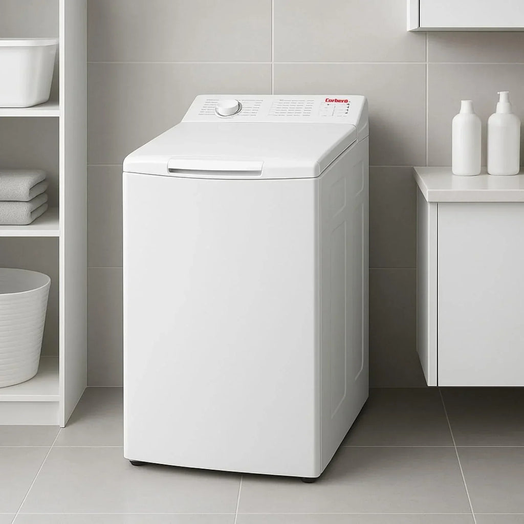 Corberó - Lavadora de carga superior 6.5kg | CLACSM6524 | 1200 RPM | 16 programas, función vapor, ECO, limpieza de tambor | Inicio diferido | Lavado rápido | Planchado fácil | Indicadores LED | Blanco