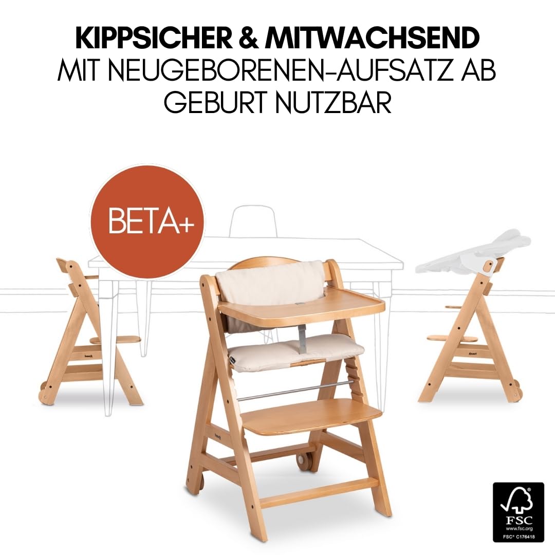 hauck Trona Beta+ Newborn Set Premium Dark Grey - Set de trona para bebé desde el nacimiento con accesorio para recién nacido Bouncer, cojín de asiento y bandeja - Gris oscuro