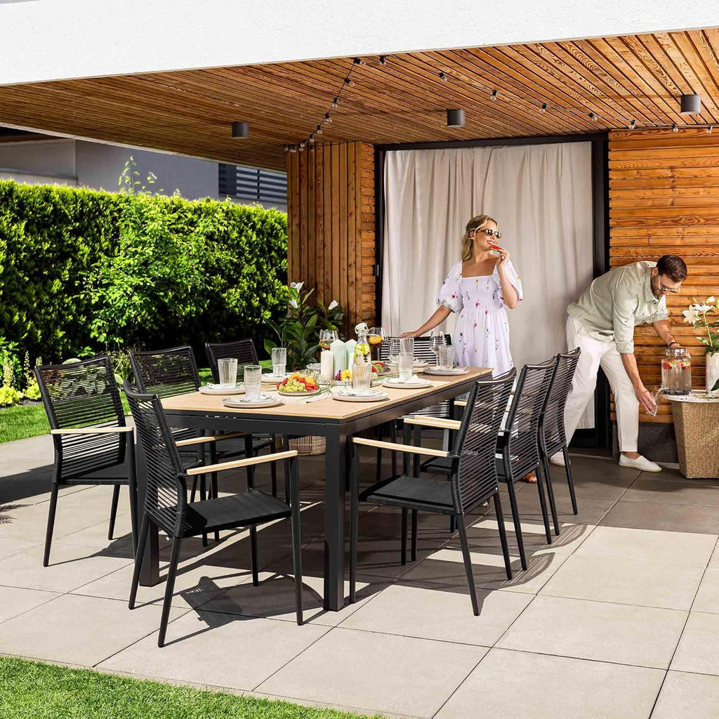 Mesa de jardín extensible Barleta de di volio 200–300 cm de aluminio con efecto madera, mesa resistente a la intemperie para jardín y terraza (beige)
