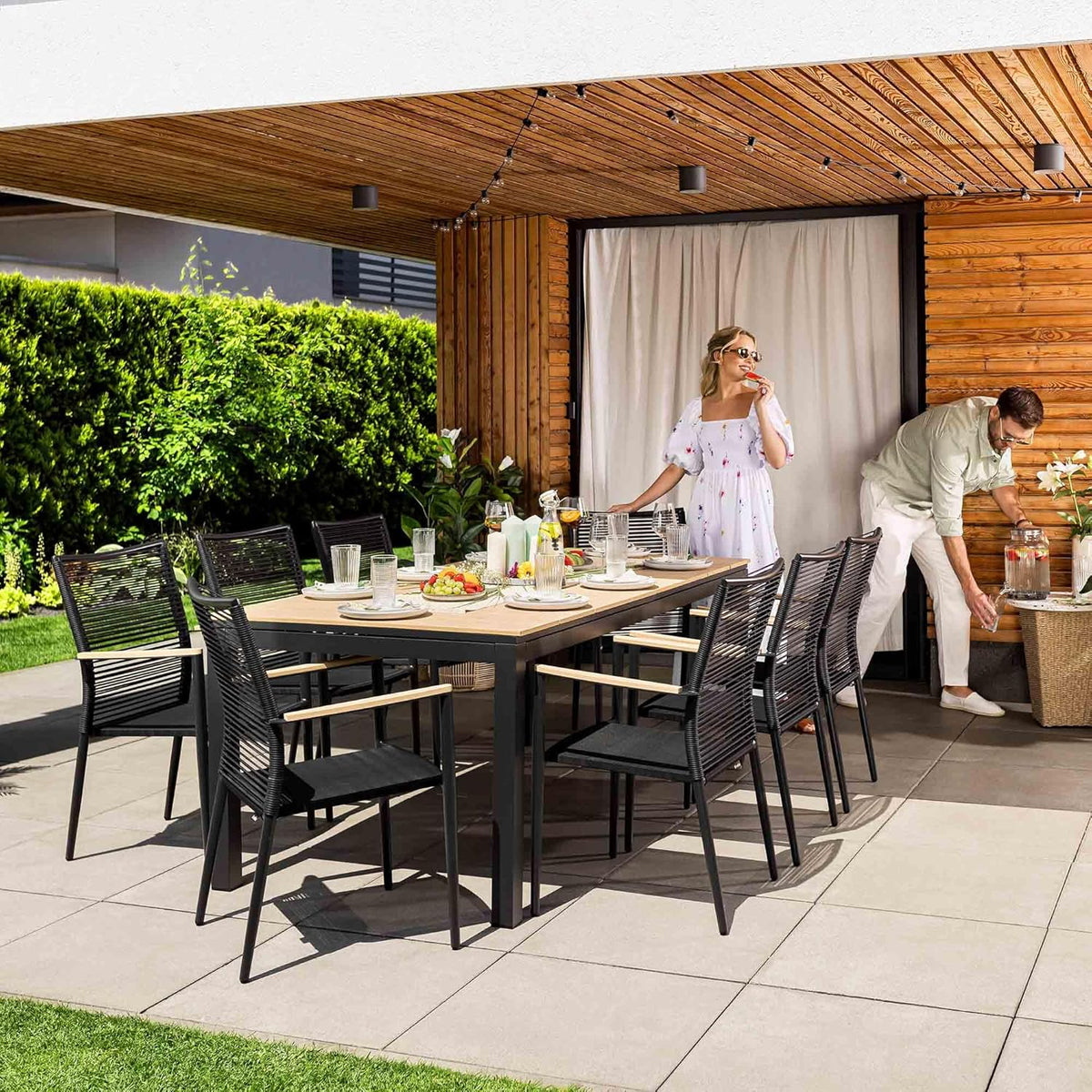 Mesa de jardín extensible Barleta de di volio 200–300 cm de aluminio con efecto madera, mesa resistente a la intemperie para jardín y terraza (beige)