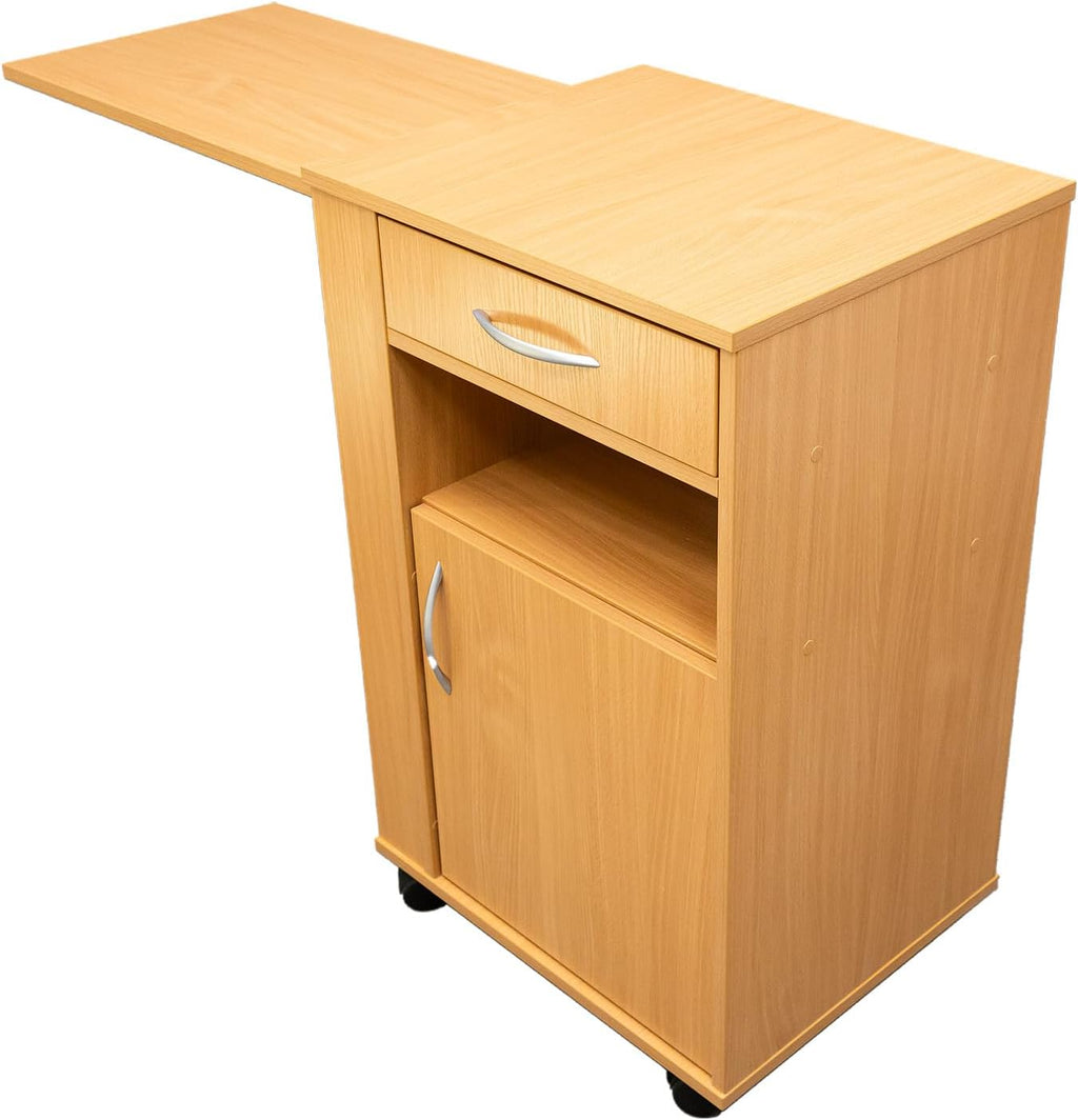 Mesita de noche con cajón y 4 ruedas: armario para cama de hospital, móvil, con frenos, ideal para cuidados, rehabilitación, hospitales y hogar, haya