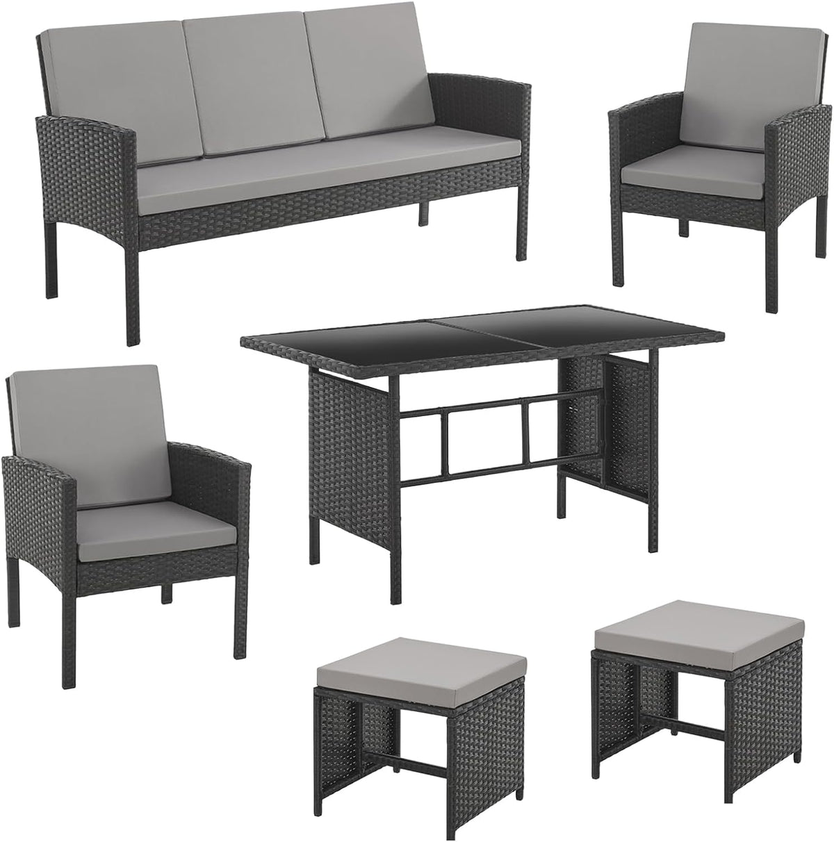 Set de muebles de jardín SVITA Denver de poliratán, grupo de comedor, salón, mesa de comedor, negro