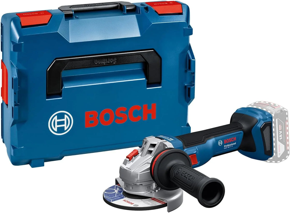 Bosch Professional 18 V firmy Bosch: akumulatorowa szlifierka kątowa GWS 18V-11 S (Ø tarczy 125 mm, walizka L-BOXX)