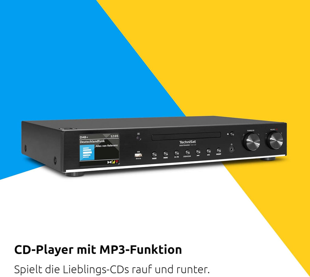 TechniSat DIGITRADIO 143 CD (V3) – Sintonizador HiFi digital, radio por internet (DAB+, FM, transmisión de audio por Bluetooth, Spotify Connect, reproductor de CD, WLAN, 43,5 cm de ancho, control por aplicación, mando a distancia) Negro