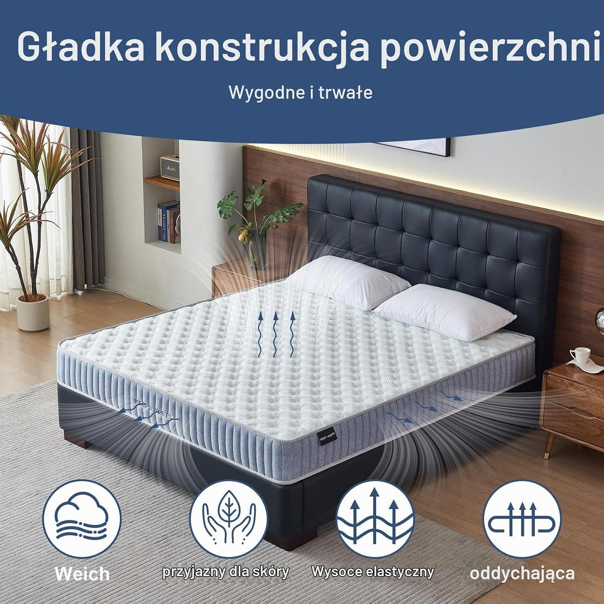 Materac 160x200 H3 - Siedmiostrefowy Materac Sprężynowy Pocket z Pianką Memory - Wysokość 20 cm - Przyjazny dla Skóry i Oddychający - Do Sypialni