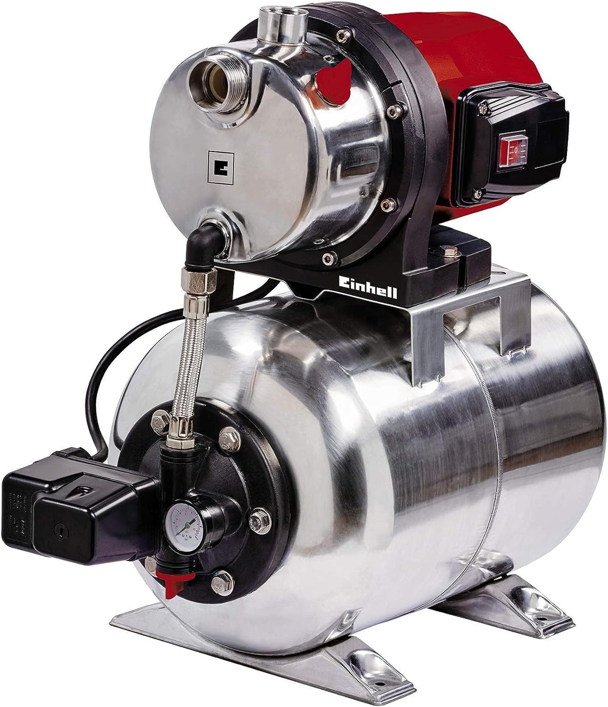 Sistema de abastecimiento de agua doméstico Einhell GC-WW 1250 NN (1200 W, máx. 5 bar, caudal máx. 5000 l/h, altura de elevación máx. 50 m, motor sin mantenimiento, tornillo de purga de agua, depósito de presión de acero inoxidable de 20 l)
