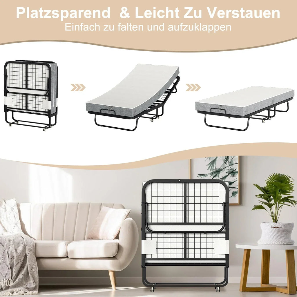 Cama plegable Sonnewelt 90x200 cm con 13 cm de grosor y ruedas